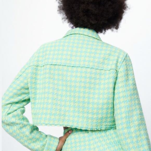 Zara Mint Green Houndstooth Cropped Jacket - Picture 5 of 8